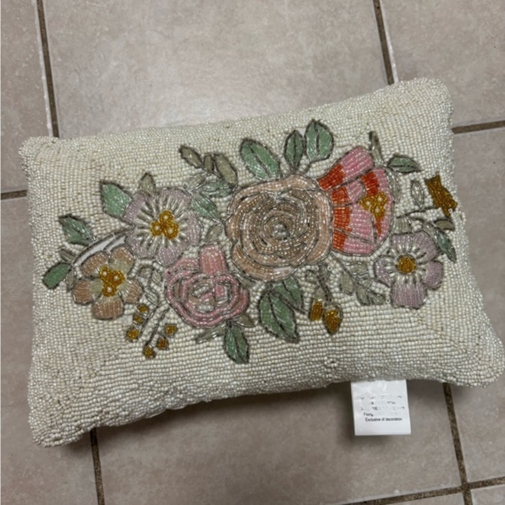 Floral Beaded Decorative Pillow